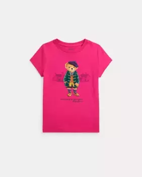 Хлопковая футболка для девочки цвета фуксии Polo Ralph Lauren, фуксия