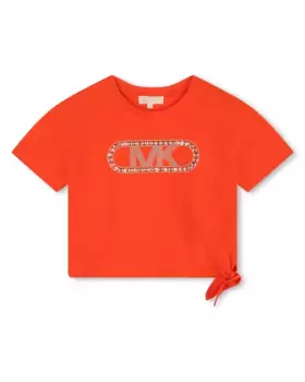 Хлопковая футболка для девочки с боковым узлом Michael Kors, красный