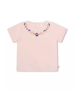 Хлопковая футболка для девочки с фантазийным вырезом Carrement Beau, лососевый