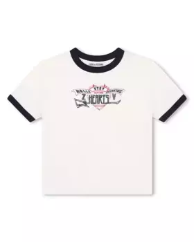 Хлопковая футболка для девочки с контрастной окантовкой Zadig & Voltaire, цвет Crudo