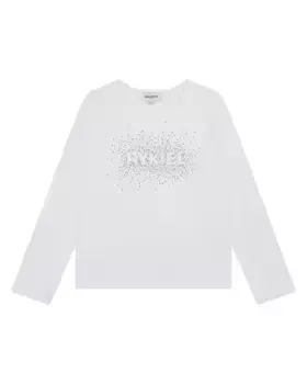 Хлопковая футболка для девочки с логотипом из стразов Sonia Rykiel, белый