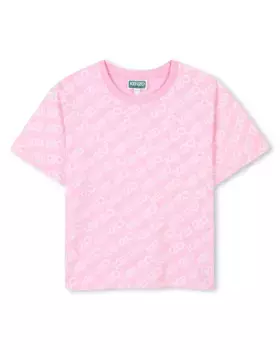 Хлопковая футболка для девочки с логотипом с монограммой Kenzo Kids, цвет Rosa