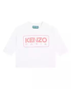 Хлопковая футболка для девочки с логотипом спереди Kenzo Kids, белый
