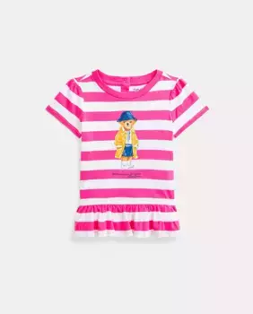 Хлопковая футболка для девочки с медведем-поло Polo Ralph Lauren, цвет Rosa