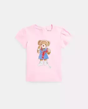 Хлопковая футболка для девочки с медведем-поло Polo Ralph Lauren, светло-розовый