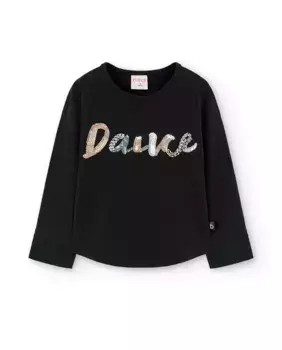 Хлопковая футболка для девочки с пайетками и длинными рукавами Boboli, черный