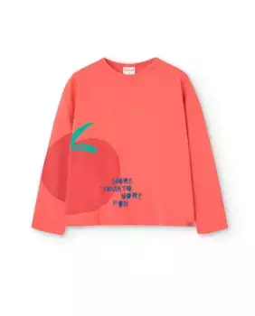 Хлопковая футболка для девочки с принтом спереди и длинными рукавами Boboli, красный