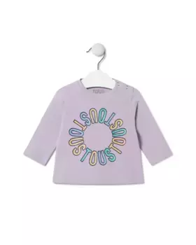 Хлопковая футболка для девочки с разноцветным круглым логотипом Tous, цвет Lila