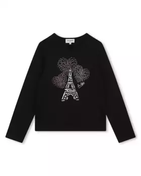 Хлопковая футболка для девочки с рисунком спереди Sonia Rykiel, черный