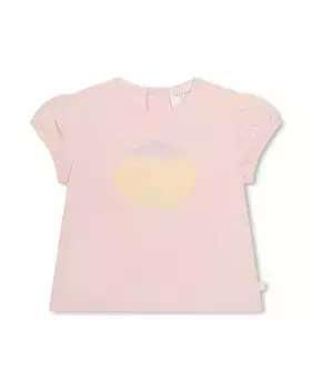 Хлопковая футболка для девочки с рисунком спереди Carrement Beau, цвет Salmn