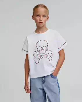 Хлопковая футболка для девочки с вышивкой Scalpers, белый