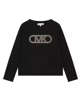 Хлопковая футболка для девочки с заклепками-логотипом Michael Kors, черный