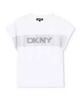 Хлопковая футболка для девочки со стразами DKNY, белый