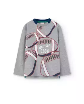 Хлопковая футболка для мальчика с длинными рукавами Boboli, светло-серый