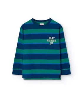 Хлопковая футболка для мальчика с длинными рукавами Boboli, синий