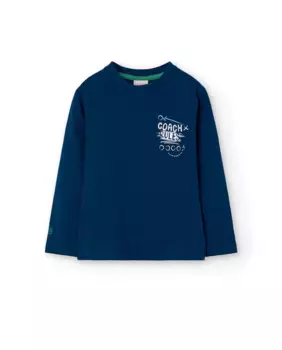 Хлопковая футболка для мальчика с длинными рукавами и рисунком на спине Boboli, темно-синий