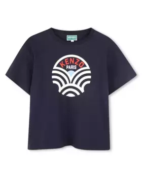 Хлопковая футболка для мальчика с иллюстрацией спереди Kenzo Kids, тёмно-синий