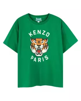 Хлопковая футболка для мальчика с иллюстрацией спереди Kenzo Kids, зеленый