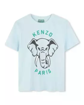 Хлопковая футболка для мальчика с иллюстрацией спереди Kenzo Kids, голубой