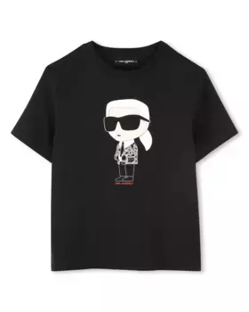 Хлопковая футболка для мальчика с иллюстрацией спереди Karl Lagerfeld Kids, чёрный