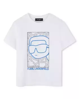 Хлопковая футболка для мальчика с иллюстрацией спереди Karl Lagerfeld Kids, белый