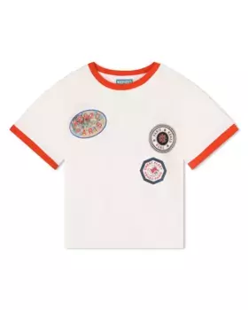 Хлопковая футболка для мальчика с контрастной отделкой Kenzo Kids, цвет Crudo