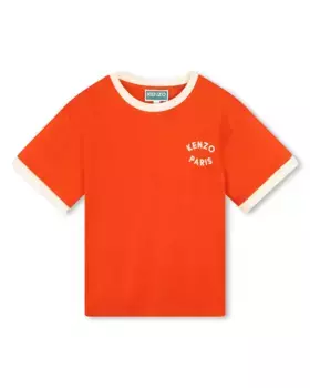 Хлопковая футболка для мальчика с контрастной окантовкой Kenzo Kids, красный
