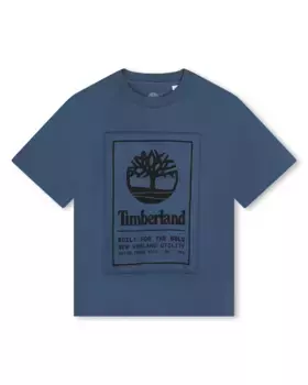 Хлопковая футболка для мальчика с логотипом спереди Timberland, синий