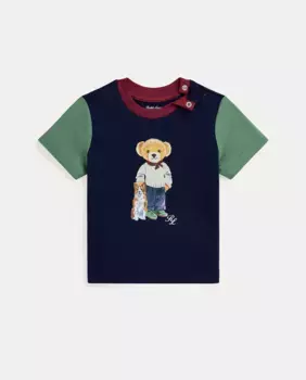 Хлопковая футболка для мальчика с мишкой-поло Polo Ralph Lauren, темно-синий