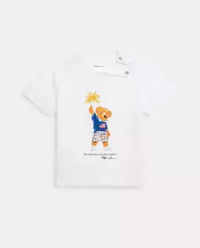 Хлопковая футболка для мальчика с мишкой-поло Polo Ralph Lauren, белый