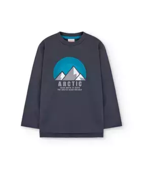 Хлопковая футболка для мальчика с принтом спереди и длинными рукавами Boboli, темно-серый