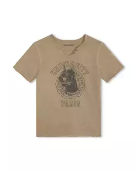 Хлопковая футболка для мальчика с рисунком спереди Zadig & Voltaire, светло-коричневый