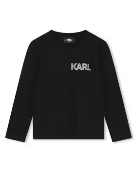 Хлопковая футболка для мальчика с рисунком на спине Karl Lagerfeld Kids, черный