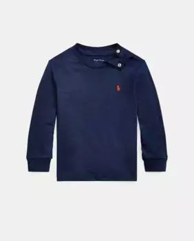 Хлопковая футболка для мальчика с вышитой лошадью Polo Ralph Lauren, темно-синий