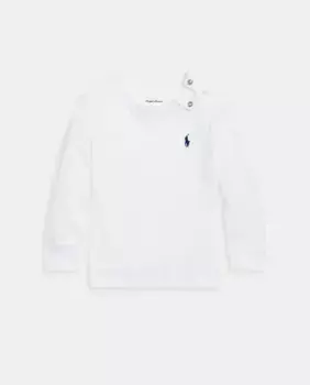 Хлопковая футболка для мальчика с вышитой лошадью Polo Ralph Lauren, белый