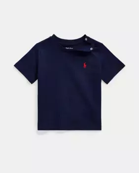Хлопковая футболка для мальчика с вышитой лошадкой Polo Ralph Lauren, тёмно-синий