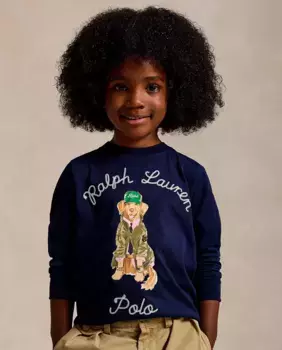 Хлопковая футболка для мальчика темно-синего цвета Polo Ralph Lauren