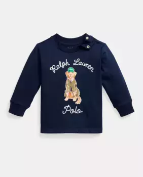 Хлопковая футболка для маленьких мальчиков с поло Dog Polo Ralph Lauren, темно-синий