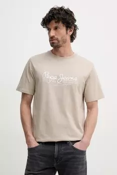 Хлопковая футболка DUMAS TEE Pepe Jeans, бежевый
