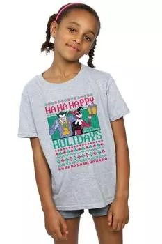 Хлопковая футболка «Джокер и Харли Квинн Ха Ха» с праздниками DC Comics, серый