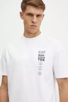 Хлопковая футболка Ea7 Emporio Armani, белый