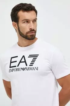 Хлопковая футболка EA7 Emporio Armani, белый