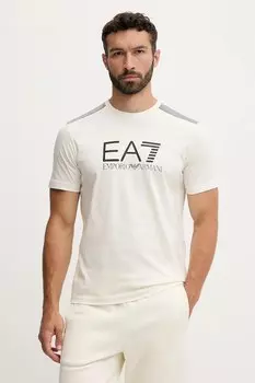 Хлопковая футболка Ea7 Emporio Armani, бежевый