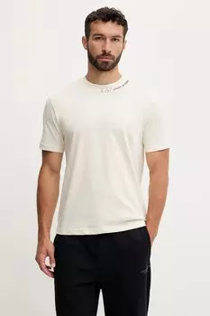 Хлопковая футболка Ea7 Emporio Armani, бежевый