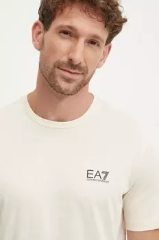 Хлопковая футболка EA7 Emporio Armani, бежевый