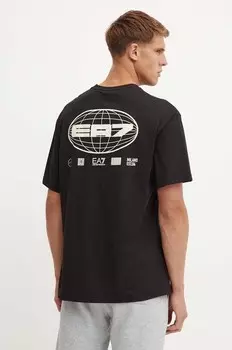 Хлопковая футболка EA7 Emporio Armani, черный