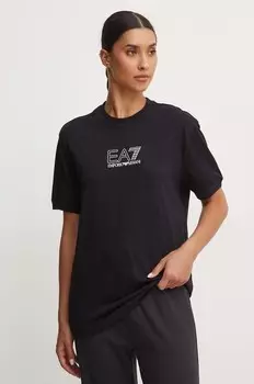 Хлопковая футболка EA7 Emporio Armani, черный