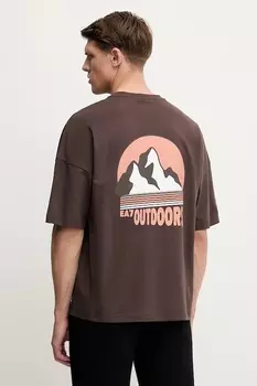 Хлопковая футболка Ea7 Emporio Armani, коричневый