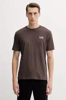 Хлопковая футболка Ea7 Emporio Armani, коричневый