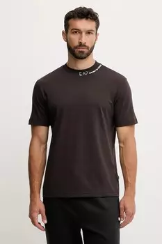 Хлопковая футболка Ea7 Emporio Armani, коричневый